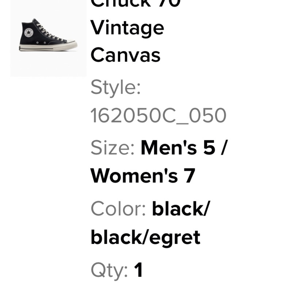Brand New Converse Chuck 70 Vintage Canvas Women’s 7 Men’s 5 Black Hightops.